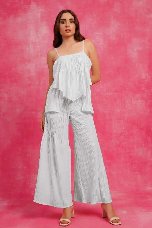 Grey Off-shoulder Pleated Jumpsuit