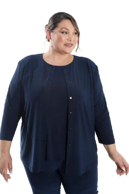 Vikki Vi Jersey Navy 3/4 Sleeve Cardigan