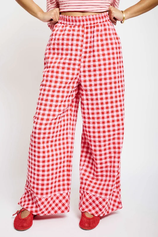 Elasticated Pant with Side Pockets in Red Gingham