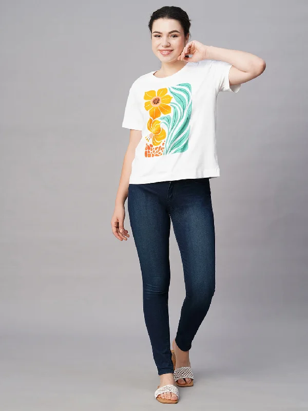 Women's White Cotton Regular Fit Tshirt