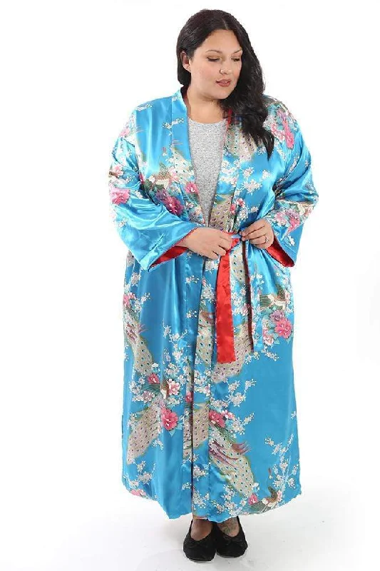 La Cera Blue Peacock Satin Robe