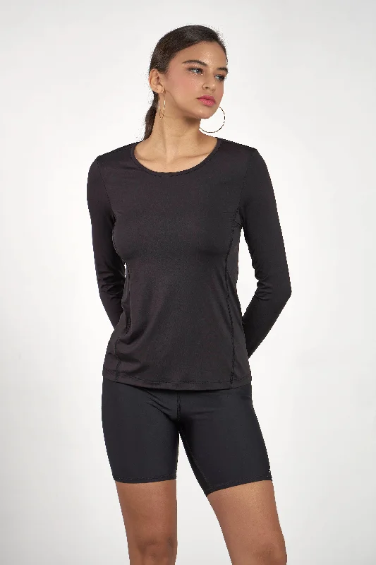 Long Sleeve Crew-Neck Workout Shirt - Black