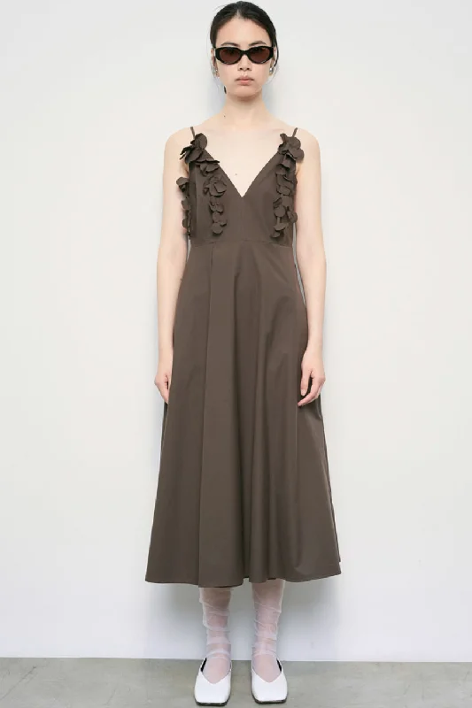 MEIMEIJ Chocolate V Neck Strappy Dress