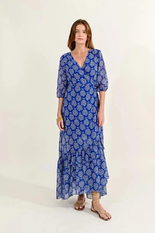 Molly Bracken Long Blue Wrap Dress