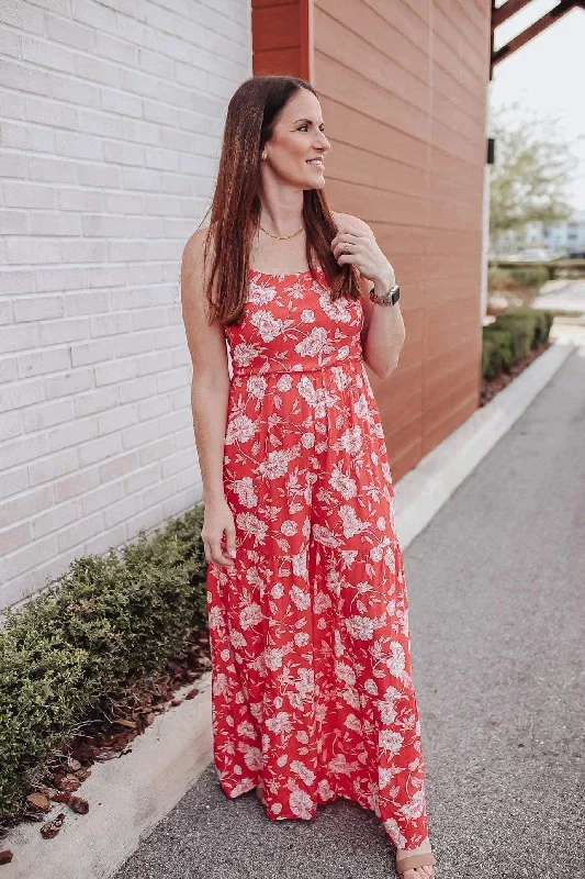 Nice Things Floral Tie Back Jumpsuit - Red