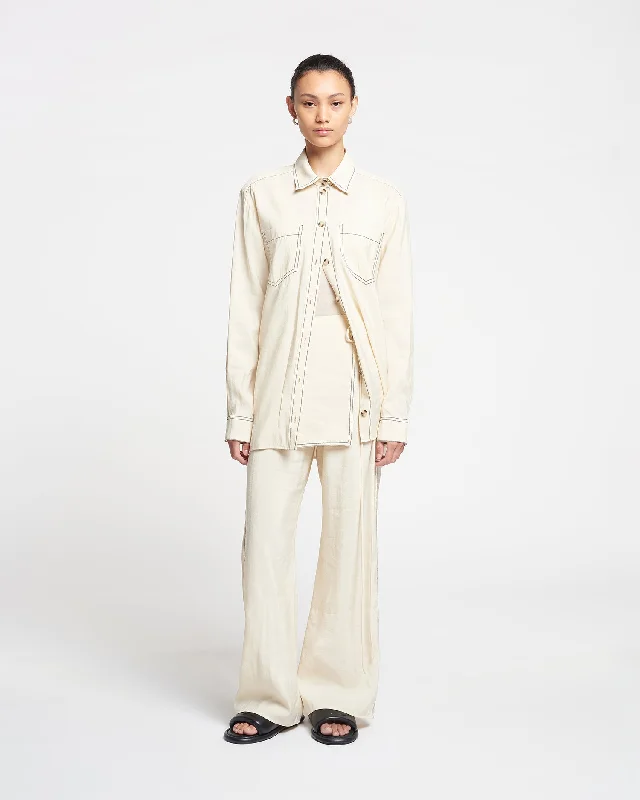 Evea - Glass Poplin Pants - Oat