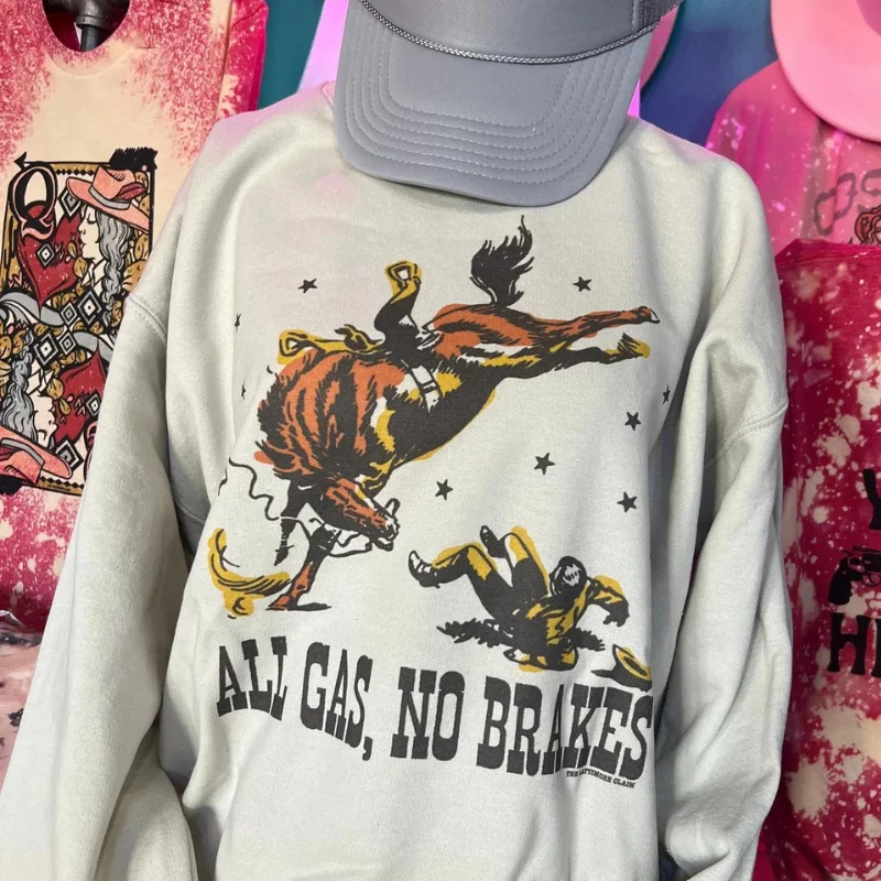 Online Exclusive | All Gas, No Brakes Long Sleeve Graphic Sweatshirt in Cream