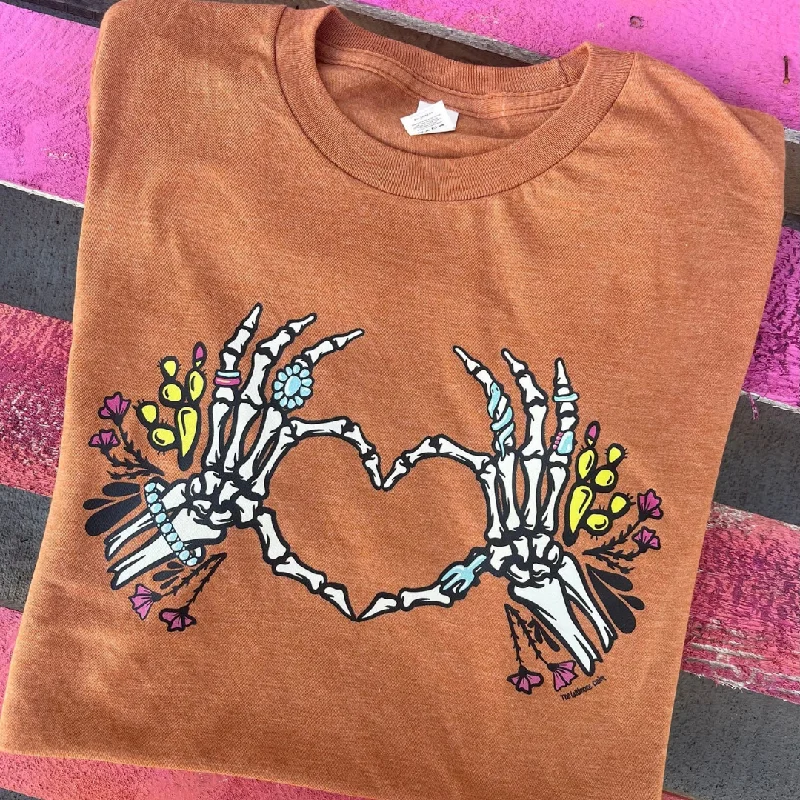 Online Exclusive | Skeleton Heart Hands Graphic Tee in Harvest