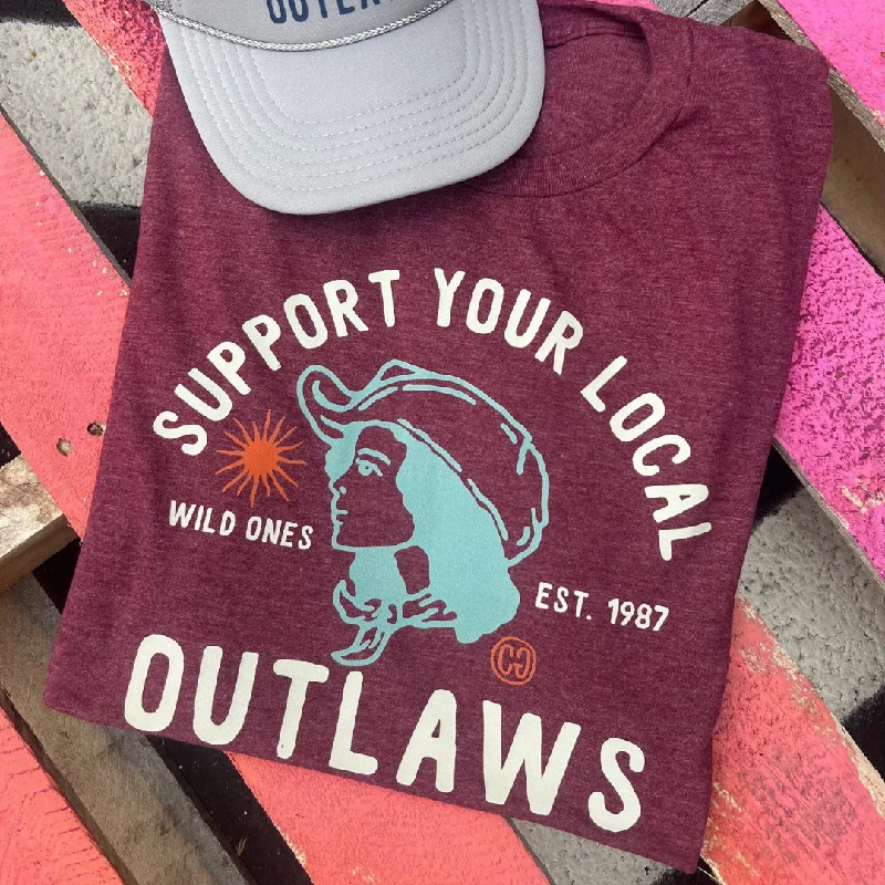 Online Exclusive | Support Your Local Outlaws Short Sleeve Graphic Tee in Heather Maroon