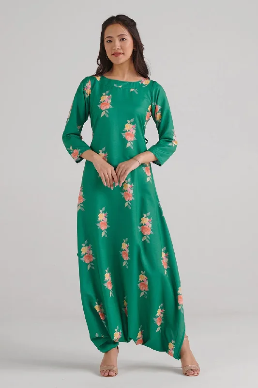 Jade Green Floral Print Dhoti Jumpsuit