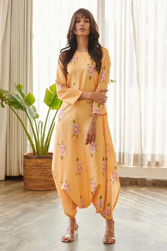 Yellow Floral Print Dhoti Jumpsuit