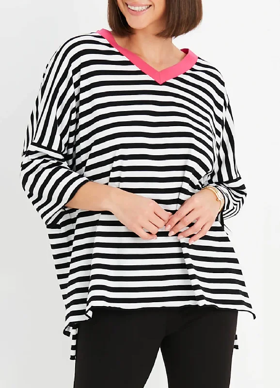 Planet Striped Short Sleeve V Tee