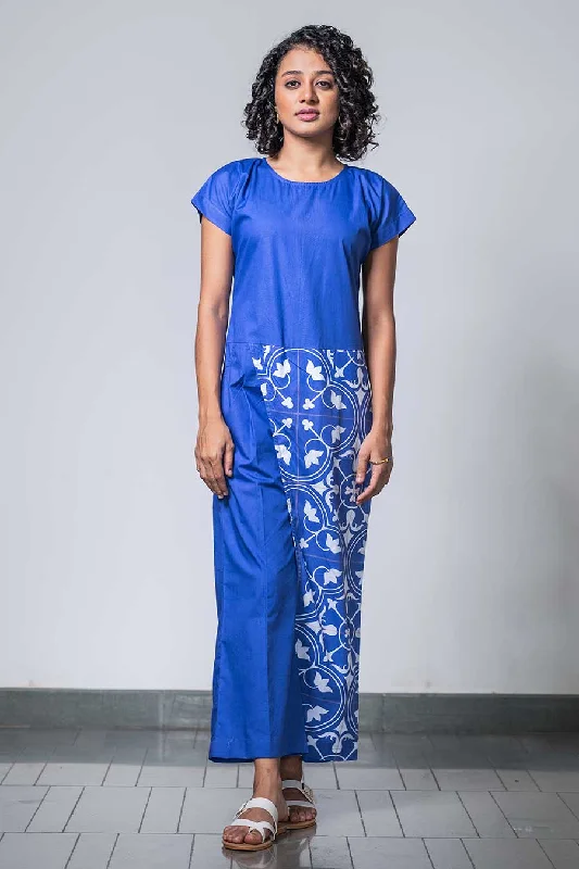 Blue Printed Linkage Jumpsuit