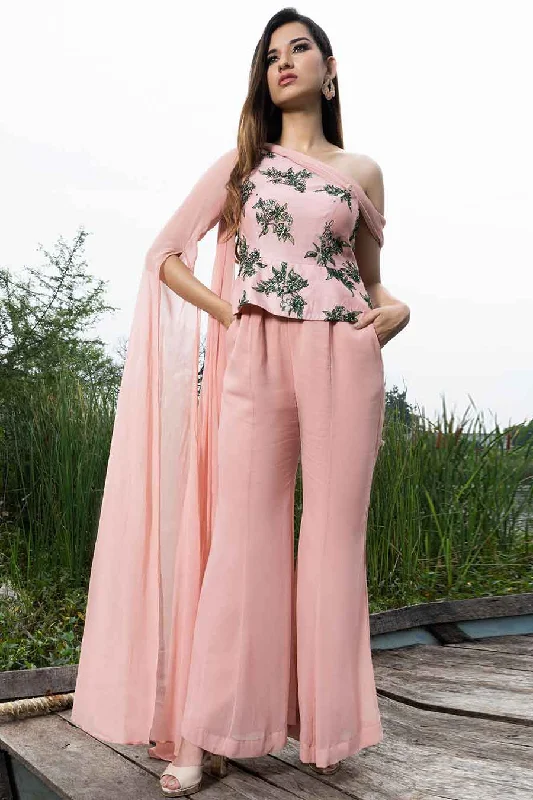 Rossa Pink Embroidered Off-shoulder Jumpsuit