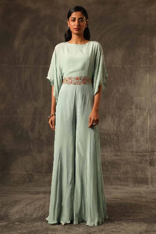 Mint Blue Embellished Flared Jumpsuit