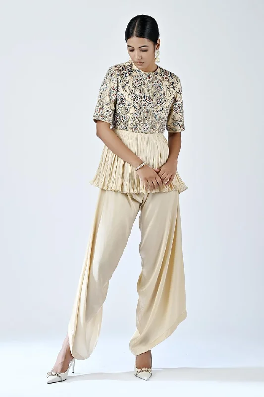 Beige Cuey Embellished Ajrakh Jumpsuit