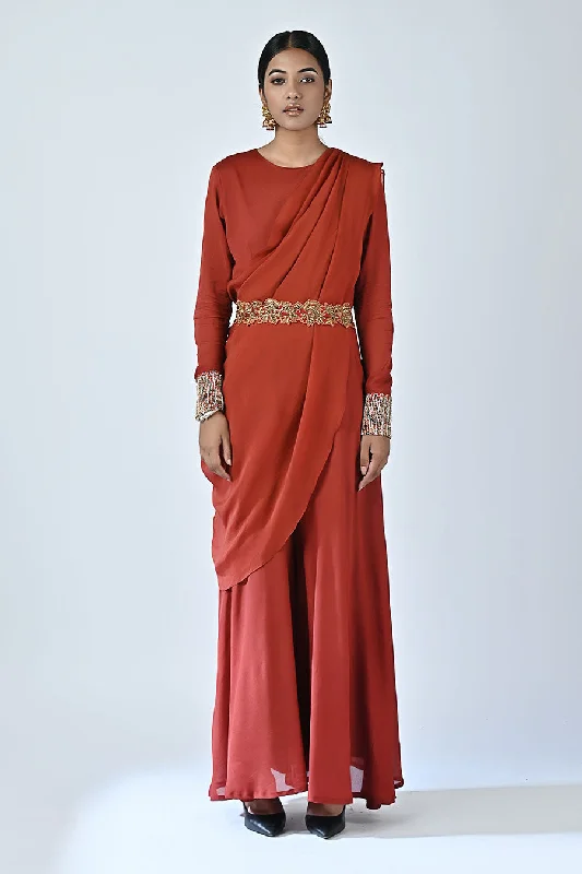 Red Merlot Ajrakh Jumpsuit