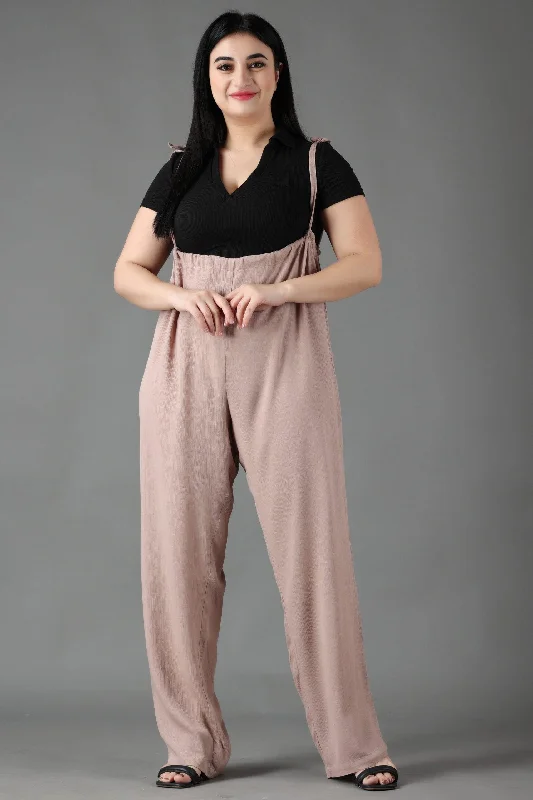 Solid Dungaree Style Shoulder Tie Jumpsuit