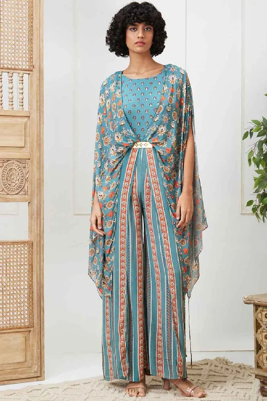 Blue Tabriz Embroidered Jumpsuit