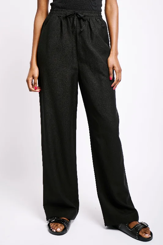 Straight Leg Linen Pants in Black