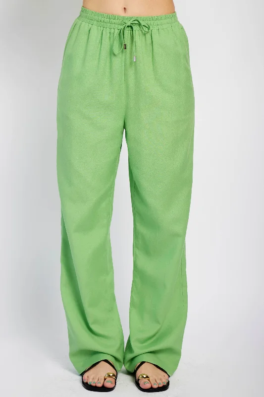 Straight Leg Linen Pants in Green