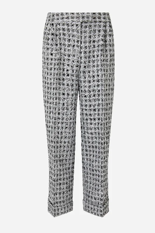 Black And White Tweed Straight Leg Trousers