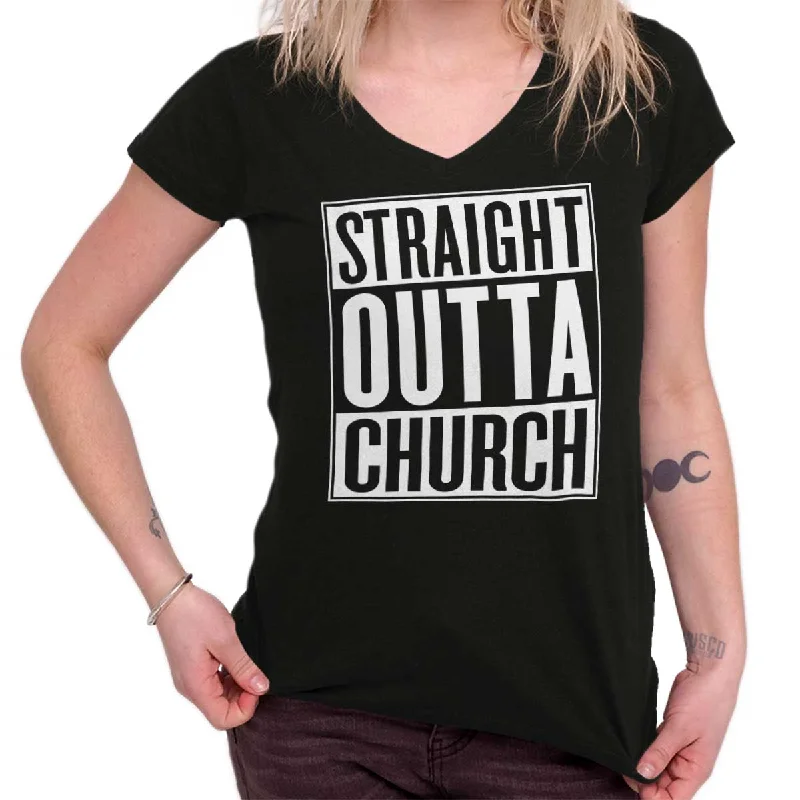 Straight Outta Church Junior Fit V-Neck T-Shirt