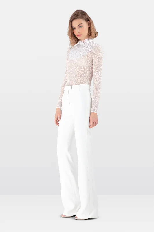 White Satin Crepe Tailored Trousers