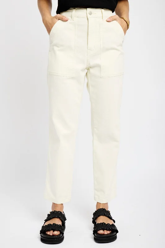 Tapered Leg Stretch Jeans in Milk