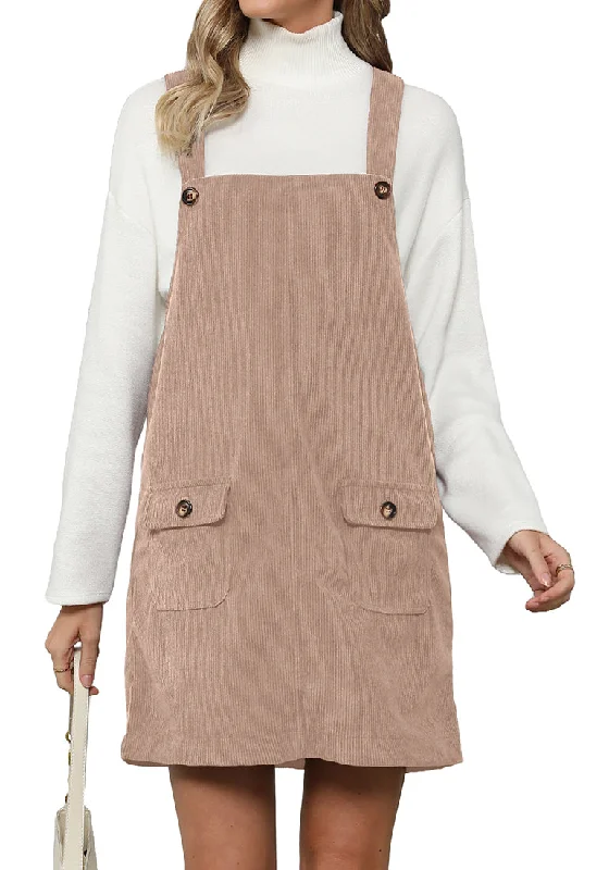 Toasted Almond Women's Fashion Adjustable Straps Corduroy Overalls Pinafore Short Dresses