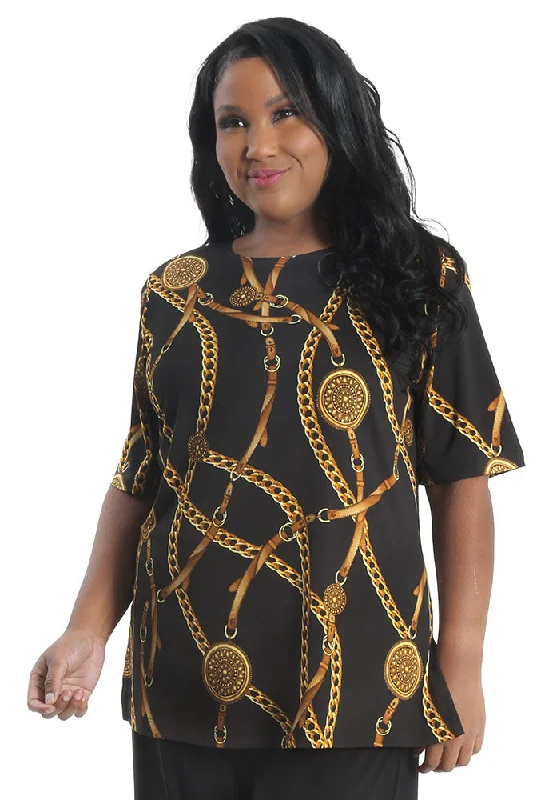 Vikki Vi Jersey Black Chain Short Sleeve Tunic