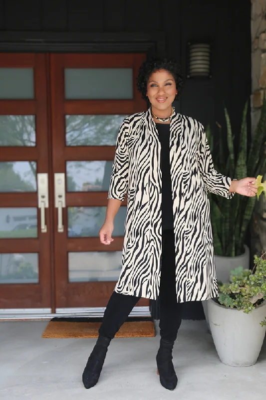 Vikki Vi Jersey Ivory Zebra Long Sleeve Kimono Duster