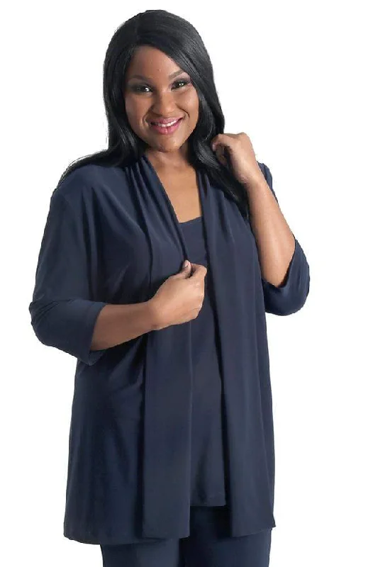 Vikki Vi Jersey Navy 3/4 Sleeve Kimono Jacket