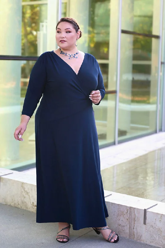 Vikki Vi Jersey Navy Faux Wrap Maxi Dress