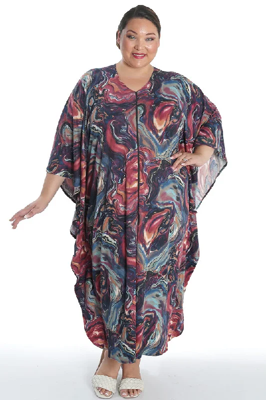 Vikki Vi Ribbed Marble Zip Front Caftan