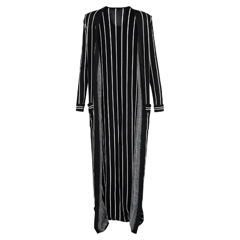 Balmain Striped Stretch-Knit Cardigan in Black Wool