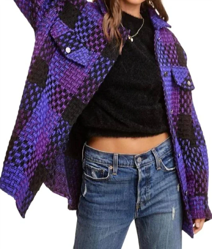 Ginny Check Patterned Oversized Jacket In Violet