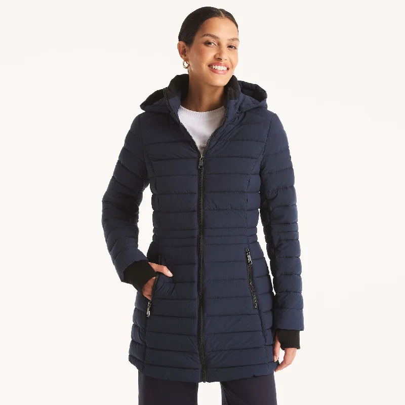 Nautica Womens Puffer Jacket With Removable Hood