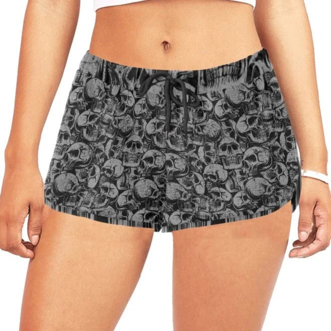 Women's Black Skulls Casual Shorts