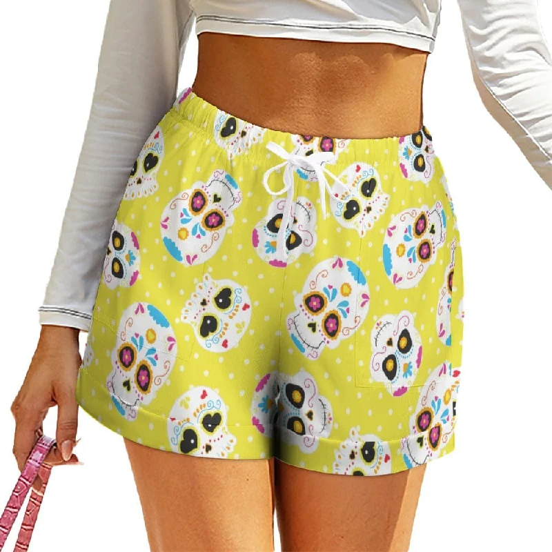 Yellow Mexican Skulls High Waist Loose Shorts