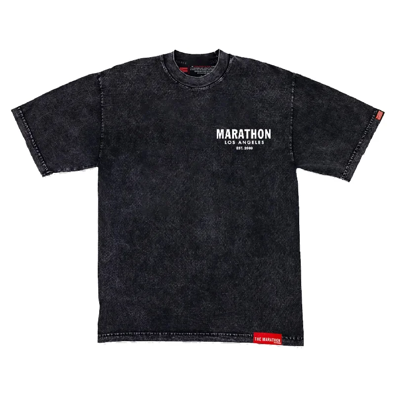 Marathon Origin (Left Hit) T-Shirt - Carbon Washed Black/White