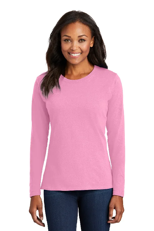 Port & Company Womens Core Long Sleeve Crewneck T-Shirt - Candy Pink