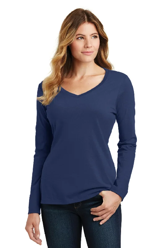 Port & Company Womens Fan Favorite Long Sleeve V-Neck T-Shirt - Team Navy Blue