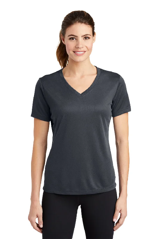 Sport-Tek Womens RacerMesh Moisture Wicking Short Sleeve V-Neck T-Shirt - Graphite Grey